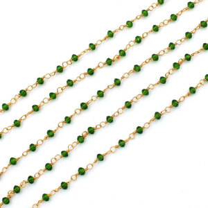 Chaîne de perles vertes émeraude style chapelet, cristal de verre facetté 2mm, chaîne enroulée de fil doré pour la fabrication de bijoux en gros - Product Image 2
