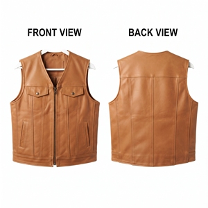 Heavyweight Leather <b>Vest</b> 950 GSM <b>White</b> Multi Panel Design Custom Debossed Logo Windproof Breathable V-neck Collar Motorbike - Product Image 4