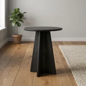 Mesa Auxiliar Redonda Moderna de Madera, Diseño Minimalista, Hecha a Mano, Acabado Oscuro, Base de Tres Patas, Muebles para Sala de Estar - Product Image 1
