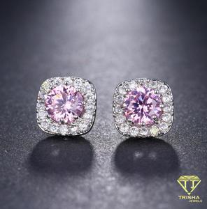 Pendientes de halo de diamantes rosas cultivados en laboratorio de lujo, joyería de plata 925, corte brillante, pendientes rosas cultivados en laboratorio, joyería de lujo para mujer - Product Image 4