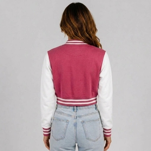 Veste de stade courte sur mesure pour femme avec fermeture à boutons-pression, en polaire de laine, col côtelé, OEM ODM, faible MOQ, commande en gros - Product Image 2