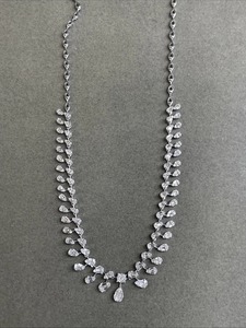 18K White Gold Lab Grown Diamond Fringe Waterfall <b>Necklace</b> | Luxury Multi Teardrop Baguette Diamond Pendant <b>Statement</b> Wedding - Product Image 3