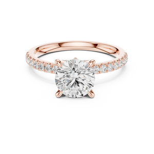 Bague de fiançailles en or rose avec diamant de laboratoire taille coussin et halo caché pavé de diamants - Product Image 2