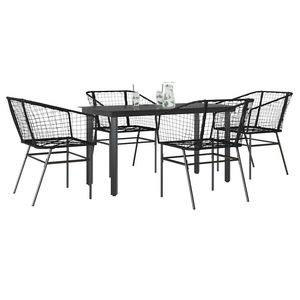 Juego de comedor de patio de 5 piezas de ratán sintético negro con colección de muebles de jardín de vidrio - Product Image 1