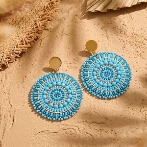 Boucles d'oreilles artisanales ovales à motif floral en polyester perlé, rouge, vert, blanc, bijoux de fête, accessoire de mode pour femme - Product Image 4