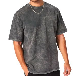 Camiseta Gris Carbón para Hombre, Lavada al Ácido, de Corte Holgado, Manga Corta, Cuello Redondo, Estilo Casual Urbano, Estilo Vintage, Moda para el Día a Día - Product Image 2