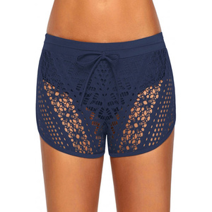 RTS Wholesale Price <b>Women</b> Hollow Out Knitted Swim Shorts With Drawstring Waist Breathable Fit Beach Shorts AI-BS-107 - Product Image 4