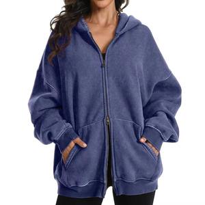 Sweat à capuche oversize pour femme, couleur unie, avec poches, respirant, en coton tricoté et fibre de bambou, pour l'automne - Product Image 6