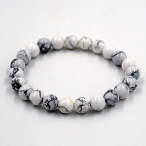 Bracelet en howlite naturelle, perles rondes de 8 mm, bracelet extensible en pierres précieuses, bijoux unisexes en pierre blanche, cadeau, vente en gros - Product Image 5