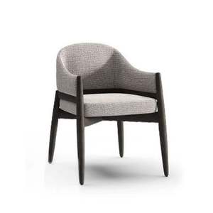 เก้าอี้คาเฟ่สไตล์บูติกทำจากไม้สัก พร้อมพนักพิงโค้งรับกับสรีระและเบาะผ้าสั่งตัด - Product Image 1