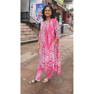 ชุดผ้าฝ้ายบาติกสีชมพูล้วนพร้อม dupatta - Product Image 1