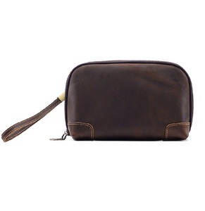 Sac de toilette en cuir véritable Crazy Horse pour homme, fait main en cuir de vachette, trousse de maquillage. - Product Image 1