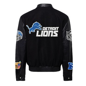 เสื้อแจ็คเก็ตวาร์ซิตี้ ดีทรอยต์ ไลออนส์ ทำจากขนสัตว์และหนัง สีดำ - Product Image 2