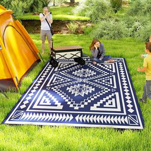 Tappeto impermeabile reversibile esterno 9 'X 18' blu e bianco quadrato Patchwork borsa da trasporto inclusa-paglia di plastica per interni/esterni - Product Image 2