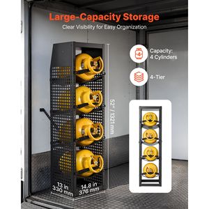 ชั้นวางถังน้ำยาทำความเย็น 4 ชั้น ขนาด 14.8 x 13 x 52 นิ้ว บรรจุถังได้ 4 กระบอก พร้อมชั้นวางด้านบน ทำจากเหล็กคาร์บอนเคลือบผงสีดำ - Product Image 2