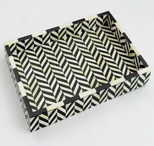 Plateau de service et de rangement classique en os incrusté avec motif géométrique pour événements festifs et mariages, plats de service circulaires pour table - Product Image 6