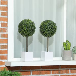 Set di 2 Piante Artificiali Realistiche, Sfere di Bosso Verde con 114 Foglie in PE per Decorazione Casa o Ufficio - Product Image 2
