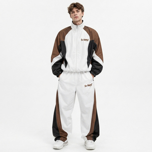 Veste coupe-vent pour homme avec logo brodé personnalisé OEM, pantalon en nylon ample, style streetwear surdimensionné, ensemble survêtement imprimé pour homme - Product Image 1