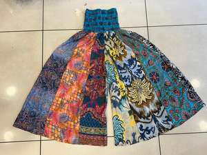 Pantalon palazzo en soie de haute qualité pour femmes, pantalon bohème hippie en soie, pantalon à patchwork assorti aléatoirement - Product Image 3