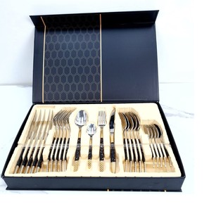 Juego de Cubiertos Chapados en Oro PVD, Acero Inoxidable 304, Juego de Cuchara, Tenedor y Cuchillo en Negro y Dorado, Juego de Utensilios de Cocina de Primera Calidad - Product Image 1