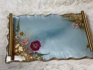 Handmade Oval Resin Jewelry <b>Tray</b> Luxury Floral Resin <b>Vanity</b> Dish - Handcrafted White Pearl and Clear Gold Foil - Product Image 4