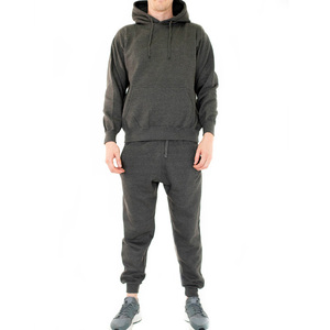 Ensemble de survêtement vintage gris foncé à capuche pour homme, manches longues, couleur unie, vêtements décontractés, sweat-shirt respirant en coton, pantalon de jogging - Product Image 1