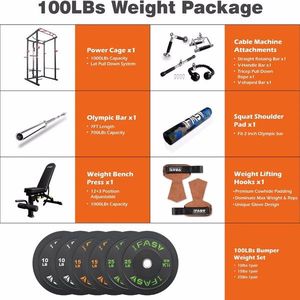 Sistema Palestra Domestica Multifunzionale 100 libbre - Power Cage con Capacità 1000 libbre, Rack Regolabile per Trazioni e Squat, Fitness Completo per Casa - Product Image 2