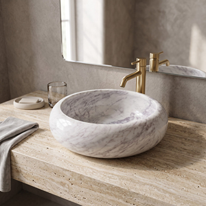 Lavabo rond en marbre blanc, écologique, résistant à l'eau, moderne, pour salle de bain, avec drain intégré, capacité 9L - Product Image 3