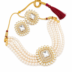 Multi-Layer Pearl Rhinestone <b>Studded</b> Gold Plated Alloy Necklace <b>Earrings</b> Set Collarbone <b>Chain</b> Party Wedding Gift Trendy Elegance - Product Image 2