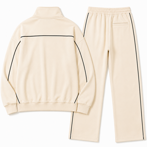 Conjunto Deportivo para Mujer, Chaqueta con Cierre y Pantalones Anchos con Ribete en Contraste, Estilo Casual, Proveedor Mayorista OEM ODM, Logotipo Personalizado - Product Image 4