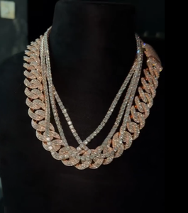 สร้อยคอโมอิสซาไนต์แบบ Cuban Link ประดับเพชรเต็มเส้น สไตล์ฮิปฮอป หลายชั้น สีเงิน สำหรับทั้งชายและหญิง - Product Image 3