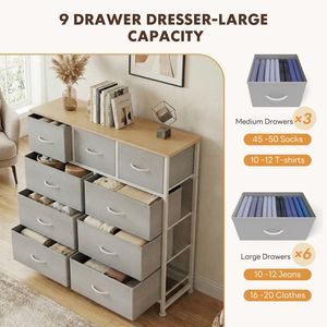 Cómoda de tela con 9 cajones para dormitorio, organizador de ropa, soporte para TV, gris claro - Product Image 4