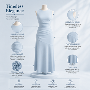 Elegante Vestido Largo Azul Cielo sin Mangas con Fruncido para Mujer |   Vestido Largo de Noche para Fiesta, Cóctel o Boda, Corte Sirena, Cuello Redondo y Ajustado al Cuerpo - Product Image 5