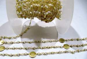 Perles Rondelles Facettées en Nacre Naturelle 3-4mm, Chaîne de Rosaire avec Pièce Métallique et Pierre Précieuse - Product Image 3