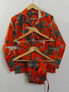 Conjunto de Pijama de Algodón con Estampado Floral Rojo, Hecho a Mano, para Mujer, Precio al por Mayor - Product Image 2