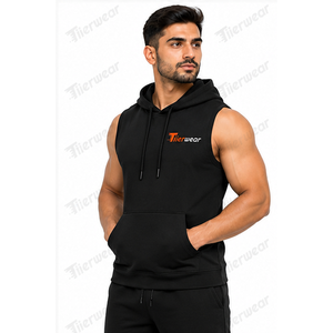 Sweat-shirt à capuche sans manches pour homme Tiierwear, en molleton de coton, décontracté, avec poche, logo sur le devant, coupe classique, pour l'automne - Product Image 2