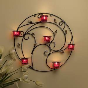 ที่แขวนผนังโลหะสำหรับใส่เทียนทีไลท์พร้อมถ้วยเหล็กดัดทรงกลมสำหรับตกแต่งบ้านในเทศกาลดิวาลีและห้องนั่งเล่น - Product Image 6