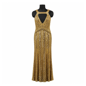 Luxury Gold Beaded Evening Gown for Women Sleeveless <b>Sequin</b> Maxi Dress Elegant Formal Party Wear Wedding Reception Prom Dress - Product Image 1