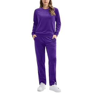 Conjunto Deportivo de Terciopelo Rosa para Mujer, Manga Larga, Cuello Redondo, Color Sólido, Pantalones Casuales con Bolsillos Laterales, Cintura Elástica, Ropa de Otoño - Product Image 4