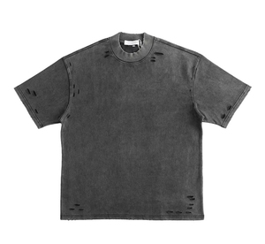 T-shirt en coton épais tricoté pour homme, coupe oversize vintage vieillie, design logo personnalisé, coupe carrée, motif à pois, anti-rétrécissement - Product Image 1