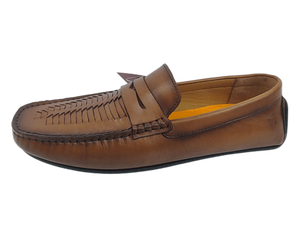 Mocasines de Gamuza Marrón Tabaco con Punta Redonda, Sin Cordones, Suela de Goma Acolchada, Color Sólido, para Todas las Temporadas, Decoración Metálica, Logotipo Grabado - Product Image 2