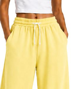 Pastel Yellow Women <b>Wide</b> <b>Leg</b> <b>Sweatpants</b> High Waist Loose Fit Casual Streetwear Lounge Fleece Trousers With <b>Drawstring</b> Pockets - Product Image 5
