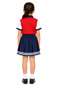 Conjunto de Uniforme Escolar Premium para Niñas con Camiseta Polo Roja y Falda Plisada Azul Marino, Vestido Escolar Elegante y Cómodo para Estudiantes - Product Image 4