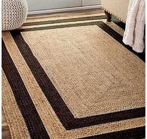 JUTE BLACK COTTON BRAIDED MACHINE MADE RUGS CARPETS Eco-friendly <b>Hemp</b> Pet Friendly Sustainable Plant <b>Fiber</b> Chunky Woven Texture - Product Image 3