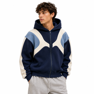 Custom <b>Men</b> Color Block Hoodie Zip Jacket Contrast Panel Long Sleeve Casual <b>Pullover</b> Relaxed Fit Bulk Buyer Fashion Collection - Product Image 1
