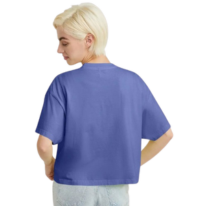 เสื้อยืดครอปทรงหลวมสำหรับผู้หญิง แขนสั้น คอกลม สีพื้น เสื้อลำลอง ผ้าฝ้ายเจอร์ซีย์ ระบายอากาศได้ดี เหมาะสำหรับใส่ในฤดูใบไม้ผลิและฤดูร้อน - Product Image 5