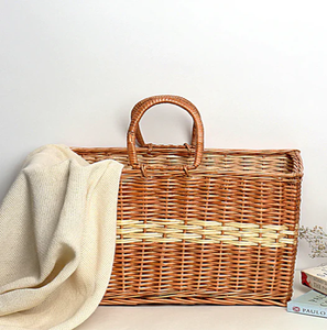 Luxury Dark Brown Round Rattan Storage <b>Basket</b> Woven Lid Curved Handle Eco-Friendly Hanging Design for Hotels Wholesale Available - Product Image 3