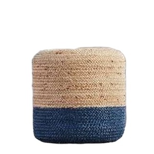 Pouf en jute et coton tissé à la main pouf rond de style bohème avec design bicolore pour la maison ou l'hôtel décor de salon - Product Image 3