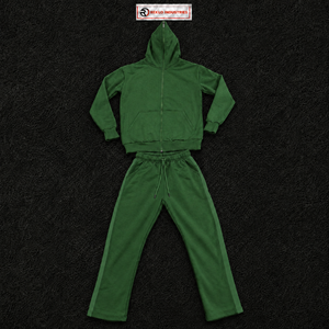 Survêtement vert premium à capuche, fermeture éclair intégrale, couleur unie, en coton, décontracté, pour adulte, coupe régulière, poches latérales, poids moyen, coupe ample - Product Image 5