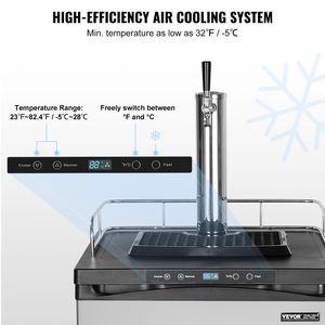 Dispenser Birra Singola con Refrigeratore per Fusti Senza Bombola CO2, Vassoio Raccogligocce e 2 Ripiani per Fusti - Kegerator Premium - Product Image 3